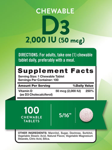 Vitamina D3 2000 IU (50 mcg) Mastigáveis