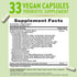 Supplement Facts panel showing ingredients for Raw Flora 50 Billion with 33 capsules.