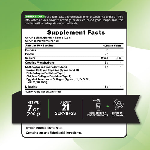 Supplement Facts details for NT Creatine + Collagen Powder, 7.05 oz.