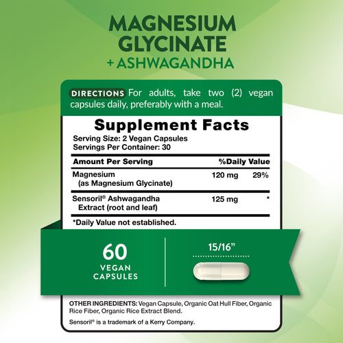 Image of Supplement Facts panel for Ashwagandha and Magnesium Glycinate.