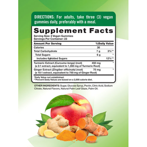 Supplement Facts panel for Turmeric & Ginger, 70 gummies.