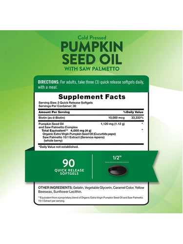 Pumpkin Seed Oil Pills | 90 Softgels