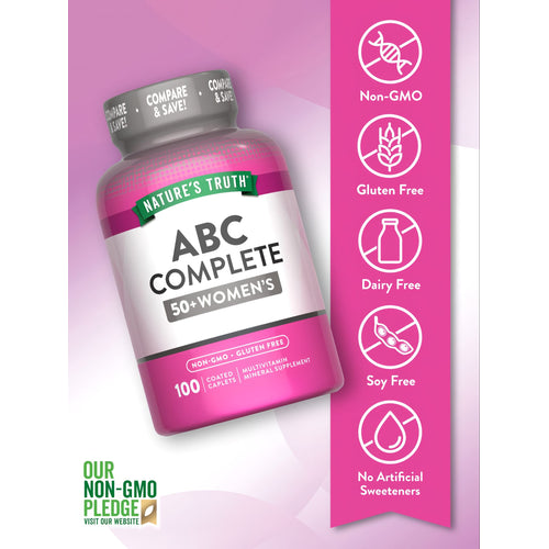 Nature's Truth ABC Complete 50+ Women's Multivitamin Mineral Supplement bottle containing 100 coated caplets.