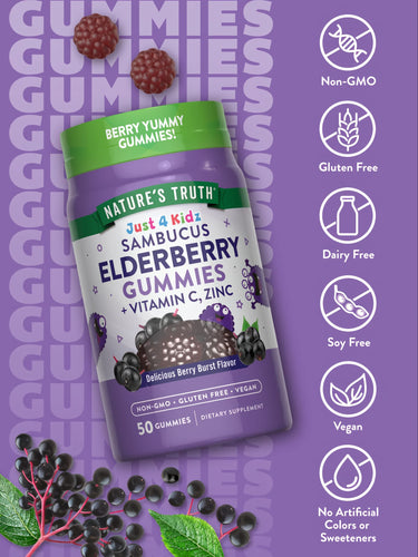Baies de Sureau Noires pour Enfants avec Vitamine C, Zinc