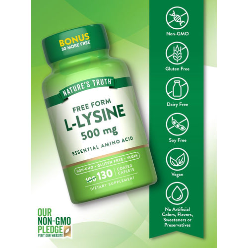 View 3 L-Lysine 500 mg, 130 coated caplets (includes 30 bonus).