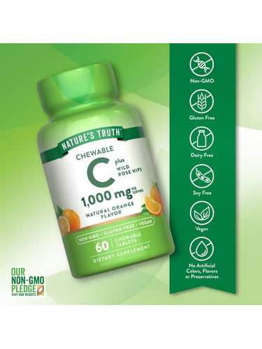 Vitamin C 1000 mg mit Hagebutten | Kau-Tabletten