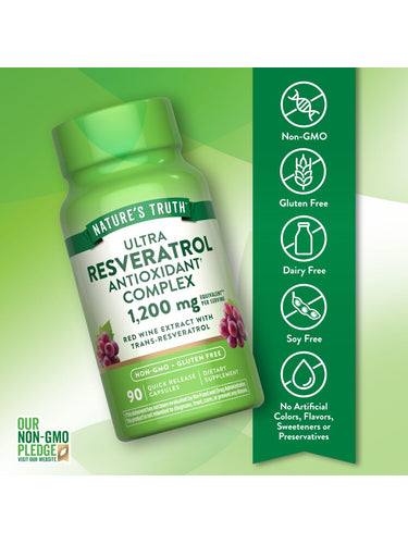 Complesso di Resveratrolo Nature's Truth 1200 mg | 90 Capsule | Integratore Non-OGM e Senza Glutine
