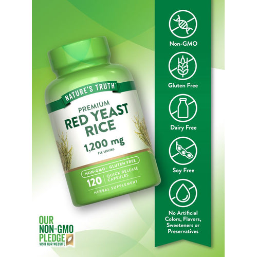 Red Yeast Rice supplement, 1200 mg per serving, 120 Quick Release Capsules.