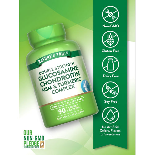 Nature's Truth Double Strength Glucosamine Chondroitin MSM & Turmeric Complex, 90 Coated Caplets, shown on bulk scale.
