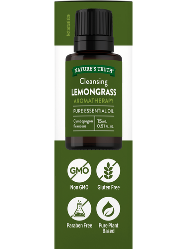 Lemongrass Essential Oil, 15mL (0.51 Fl. Oz.), Cleansing Aromatherapy, Non-GMO and Gluten Free Supplement