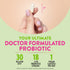 Product highlights graphic stating: 1'' white capsule, 'DOCTOR FORMULATED PROBIOTIC', '30 BILLION CFU*', '18 Strains*', '1 VEGAN CAPSULE PER DAY'.
