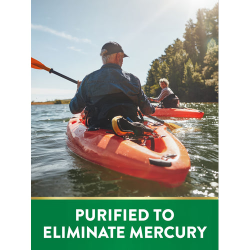 Two seniors kayaking on a sunny lake, highlighting the benefits of fish oil for an active lifestyle.