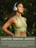 Woman smiling outdoors with text: Clarifying, Energizing, Meditative. Rosemary scent is crisp, piney, Mediterranean.