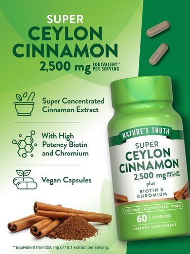 Canela do Ceilão 2500 mg com Biotina e Cromo