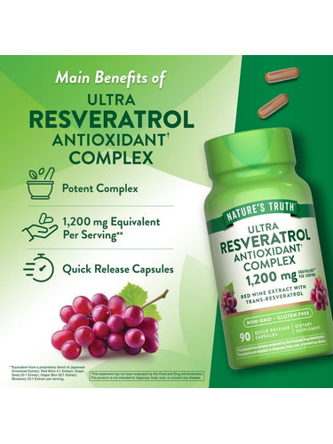 Complesso di Resveratrolo Nature's Truth 1200 mg | 90 Capsule | Integratore Non-OGM e Senza Glutine