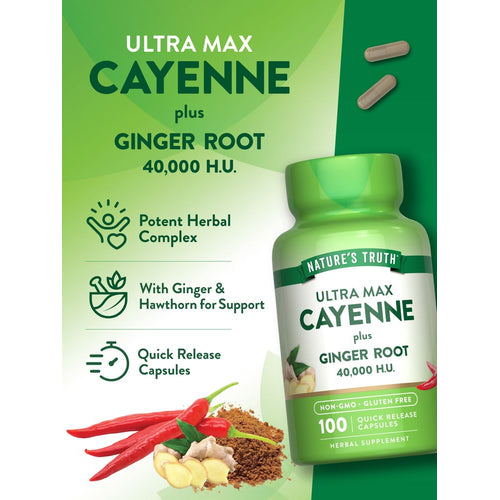 Two brown Quick Release Capsules of Ultra Max Cayenne plus Ginger Root 40,000 H.U. on a scale.