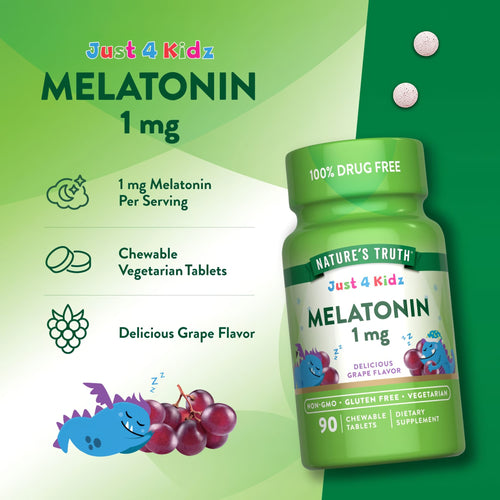Two round, speckled 1 mg melatonin chewable tablets on a hand scale.