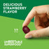 A dark red gummy, held between fingers, is shown next to a 3/4 inch measurement.