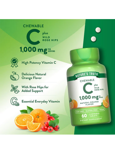 Vitamin C 1000 mg mit Hagebutten | Kau-Tabletten