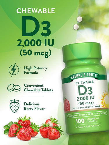 Vitamina D3 2000 IU (50 mcg) Mastigáveis
