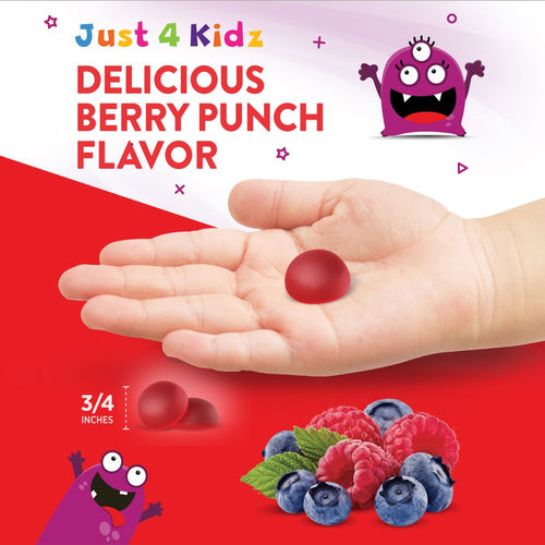 A red gummy measuring 3/4 inches is held in a hand, showcasing its size.