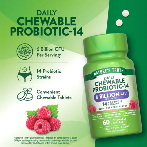 Two round, white NT Probiotic 6 Billion chewable tablets on a hand scale.
