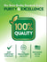 Infographic illustrating purity and excellence; 100% quality, GMP certified company, FDA registered facility, packaged in the U.S.A.