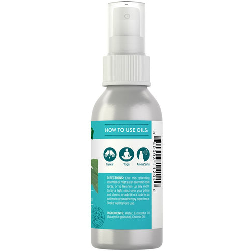 NT Eucalyptus Mist 2.4 oz spray bottle shown in hand for scale.