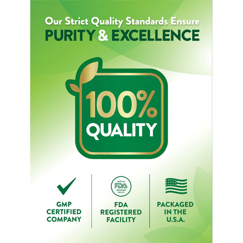 View 6 The infographic shows 100% Quality, GMP Certified Company, FDA Registered Facility, Packaged in the U.S.A.