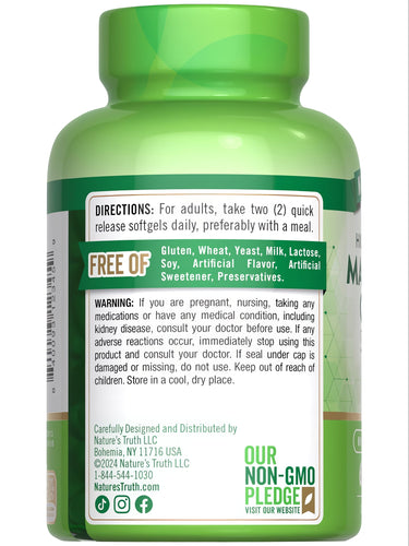 Magnesium Citrate bottle: Free of Gluten, Wheat, Yeast, Milk, Lactose, Soy, Artificial Flavor, Sweetener, Preservatives.