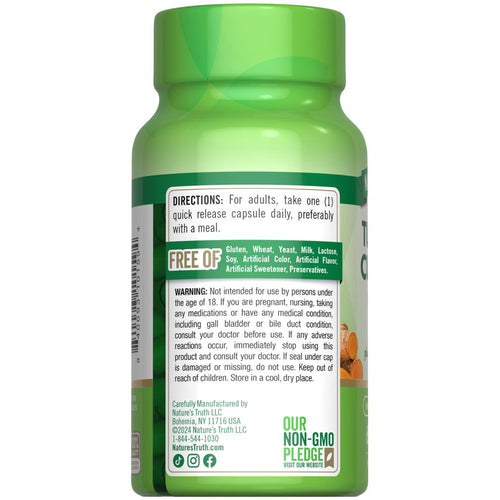 NT Turmeric 500 mg quick release capsule with directions to take one capsule daily.