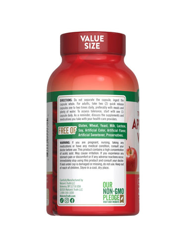 Apple Cider Vinegar 600mg 200 Caps bottle with 'VALUE SIZE' prominently displayed on the label.