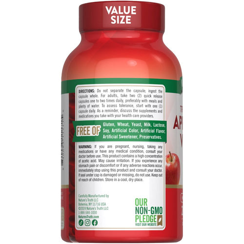 Apple Cider Vinegar 600mg 200 Caps bottle with 'VALUE SIZE' prominently displayed on the label.