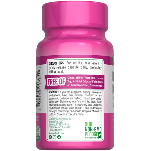 Biotin ALA + Keratin Complex label shows 50 capsules with description of one quick release capsule.