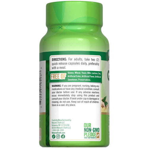 Ginger Root 1500 mg bottle with 100 capsules is displayed on a hand scale.