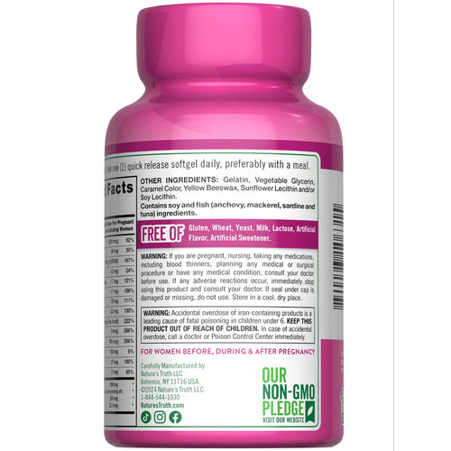 Hand holding a bottle of 60 quick release softgels.