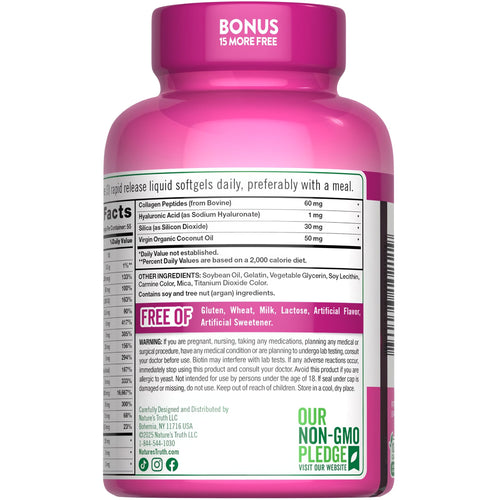 View 7 NT Hair, Skin, Nails bottle containing 150+15 liquid softgels with nutrients for hair, skin, and nail health.