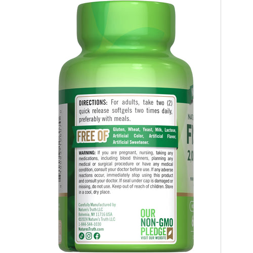 Hand holding Fish Oil 2000 mg quick release softgels in bulk scale.