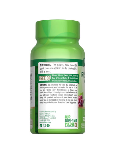 Complesso di Resveratrolo Nature's Truth 1200 mg | 90 Capsule | Integratore Non-OGM e Senza Glutine