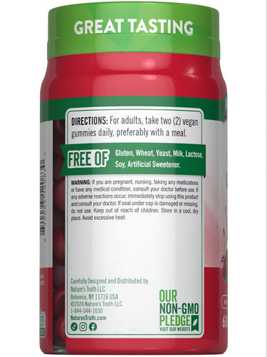 NT Tart Cherry 60 Gummies bottle, great tasting and free of gluten, wheat, yeast, milk, lactose, soy, artificial sweetener.
