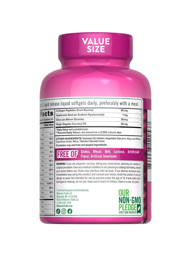 Holding NT Hair, Skin, Nails 250 liquid softgels, Value Size bottle in hand, showing size and packaging details.