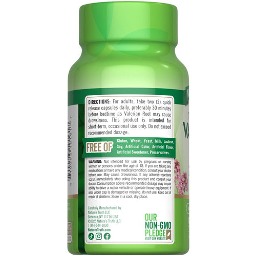 Bottle of Valerian Root 1200 mg with 90 quick release capsules.