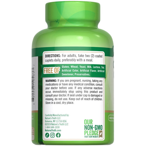 Bottle of Calcium Citrate 630 mg Caplets showing the back label with nutritional information.
