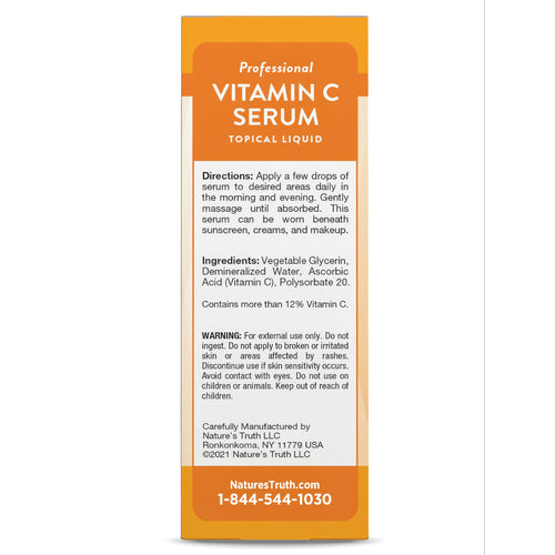 Vitamin C Serum box showing topical liquid composition, contains over 12% Vitamin C.