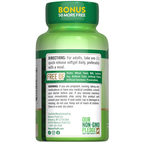 D3 2000 IU (50 mcg) quick release softgels, 250+50 count, in a bottle with 'BONUS 50 MORE FREE' on the cap.