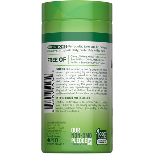 NT Bloat + Metabolism vegan capsules, 30 count, delayed release.