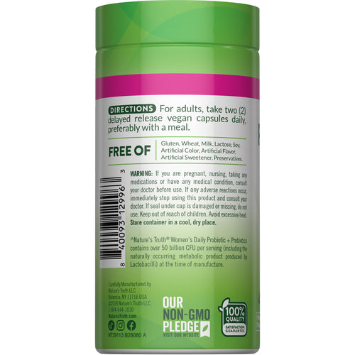NT Women's 50 Bill Probiotic with 40 delayed release vegan capsules.