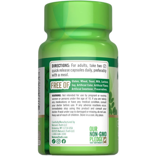 Label of NT Moringa Oleifera 3000 mg with 60 quick-release capsules.