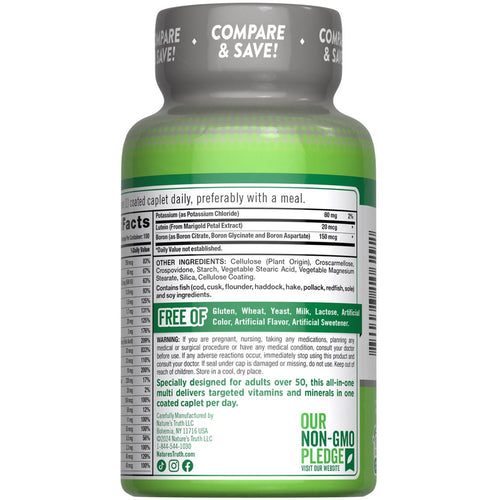 A hand holds a bottle of NT ABC Complete Senior Multi with 100 coated caplets.