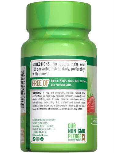Hand holding a scale weighing a bottle labeled 100 chewable tablets, highlighting supplement quantity in bulk format.